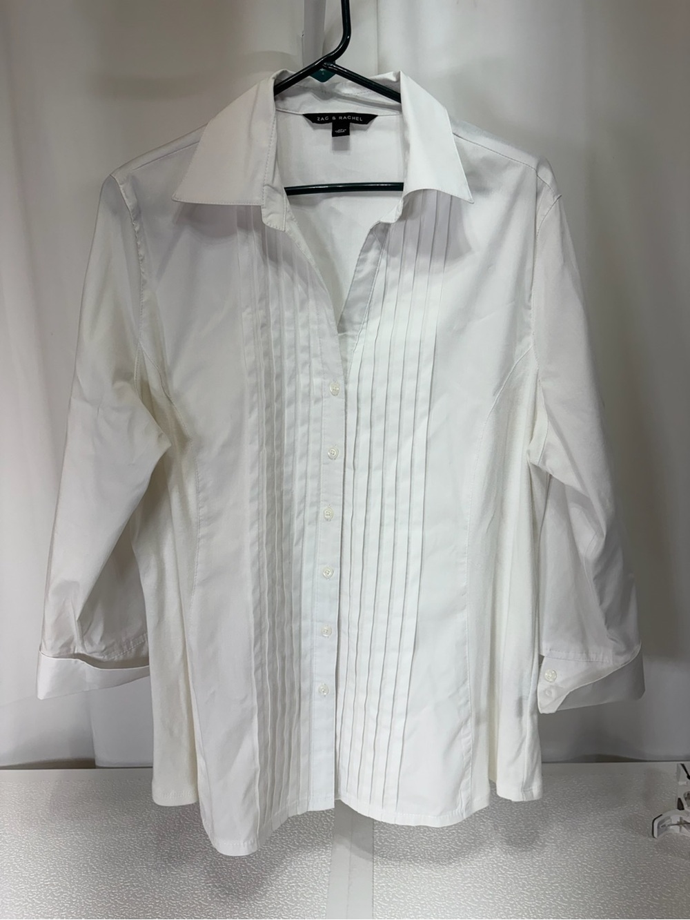 Zac & Rachel White Women's Pleated Front Button Down Shirt 3968
